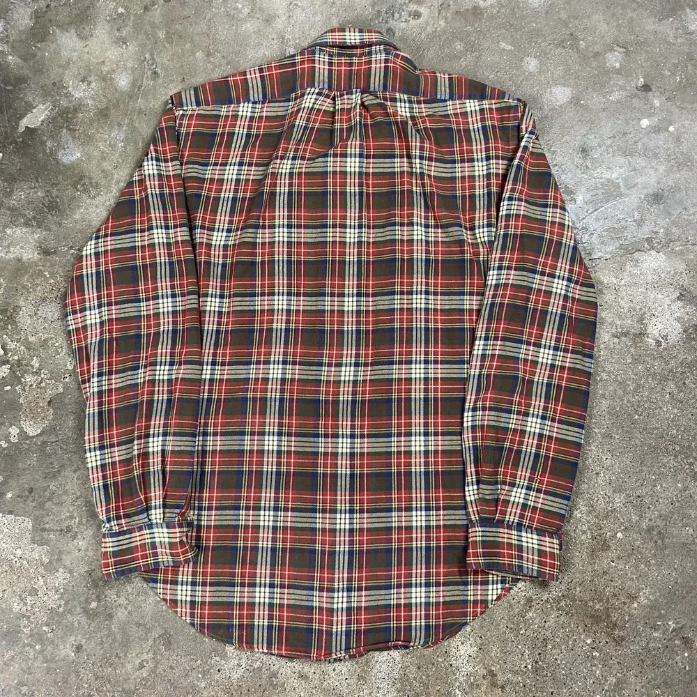 Vintage Polo Ralph Lauren Oxford Button Down Size Large Plaid Green Pony Logo
